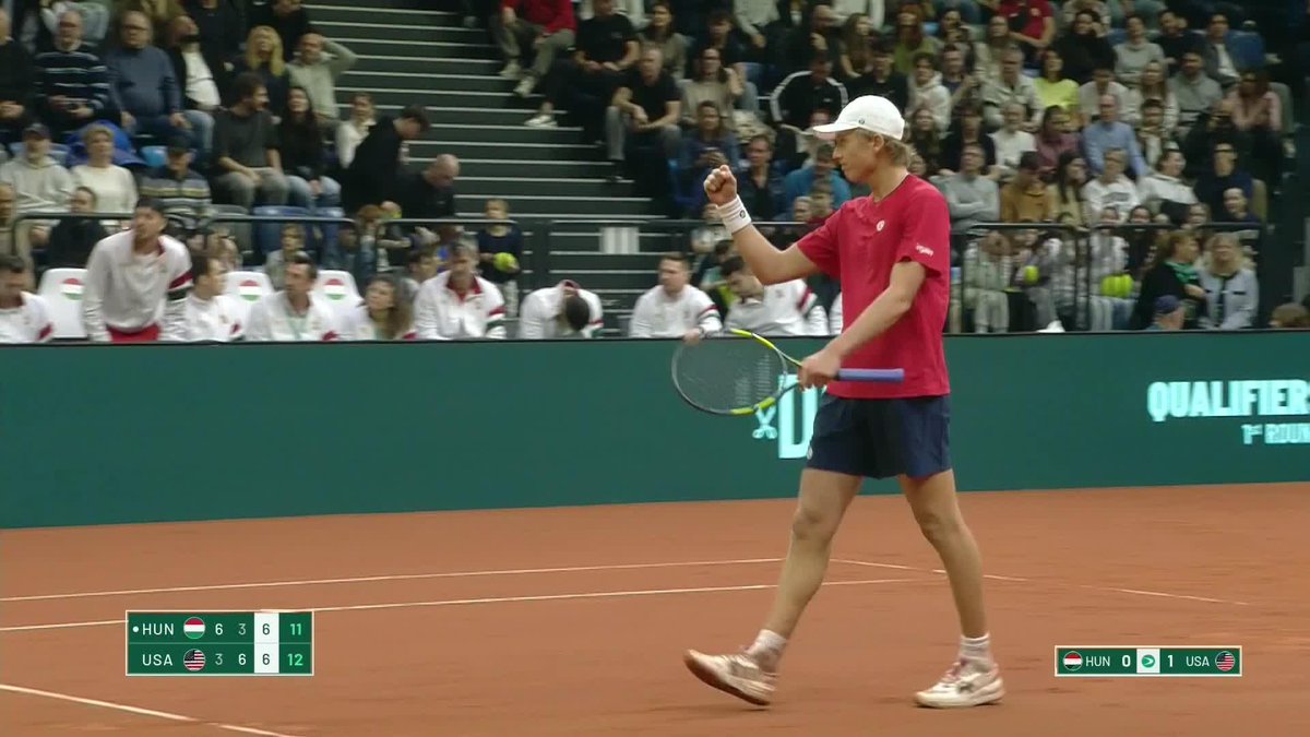 An EPIC tie-break goes the way of Ethan Quinn to give the USA a 2-0 lead over Hungary 🤯 A brilliant contest in Tatabanya - Quinn defeats Fabian Marozsan 3-6, 6-3, 7-6(11)! #DavisCup