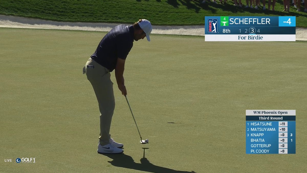 Scottie Scheffler gets to 5-under for the tournament with a nice roll for birdie on 8. 📈 📺 Golf Channel | WM Phoenix Open