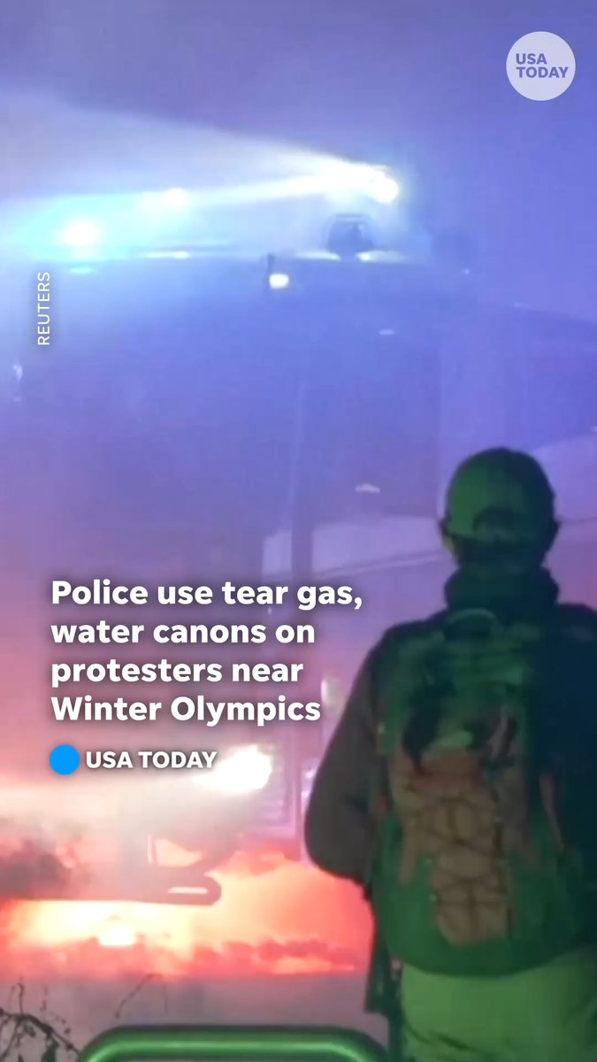Police used tear gas and water canons on demonstrators near an Olympics venue at the end of a peaceful march against the environmental impact of the Games.