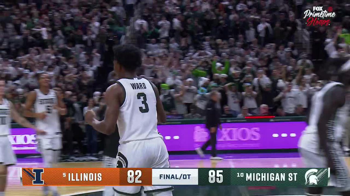 WHAT A GAME‼️ No. 10 Michigan State Men's Basketball outlasts No. 5 Illinois, 85-82, in an OT thriller.