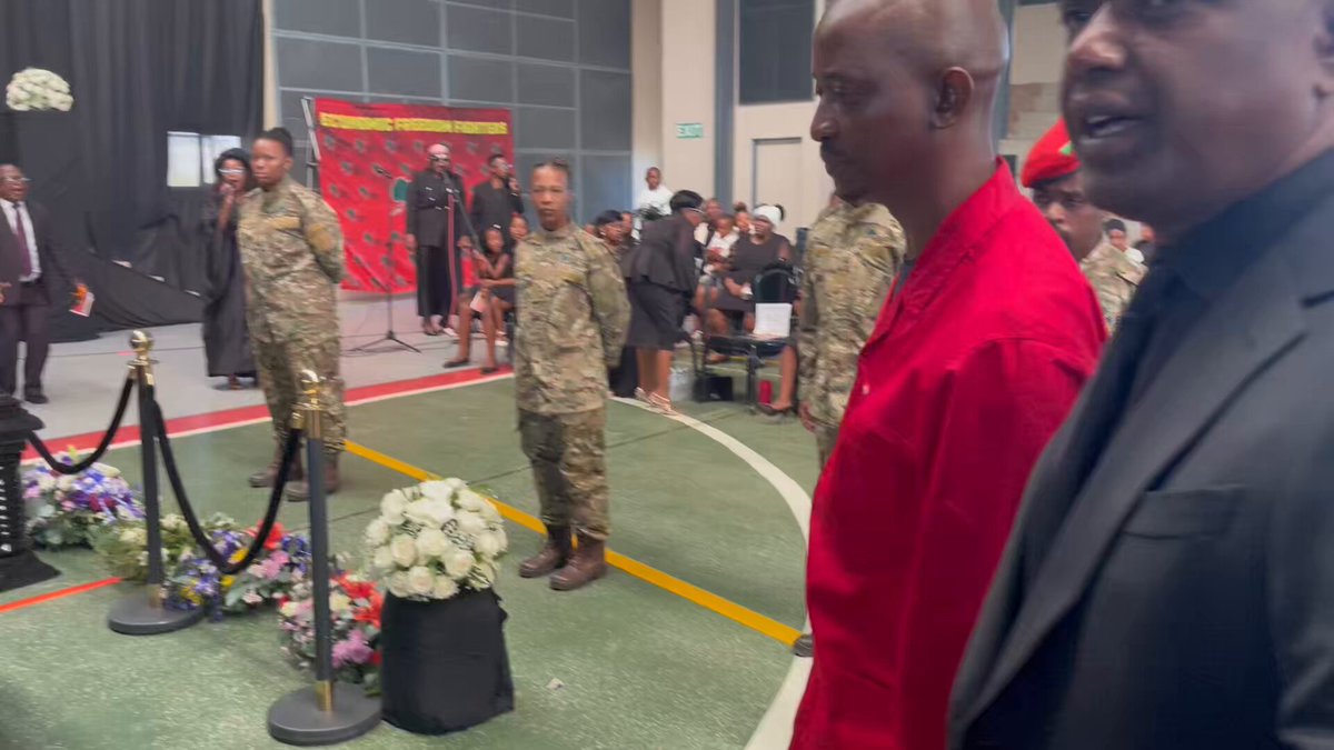 Arrival of the EFF Deputy President, Commissar Godrich Gardee, at the funeral service of Fighter Meiki Dikolomela. His presence adds weight to a solemn moment as the movement gathers to honour a committed revolutionary and servant of the people. #RIPFighterMeiki #EFFFuneral