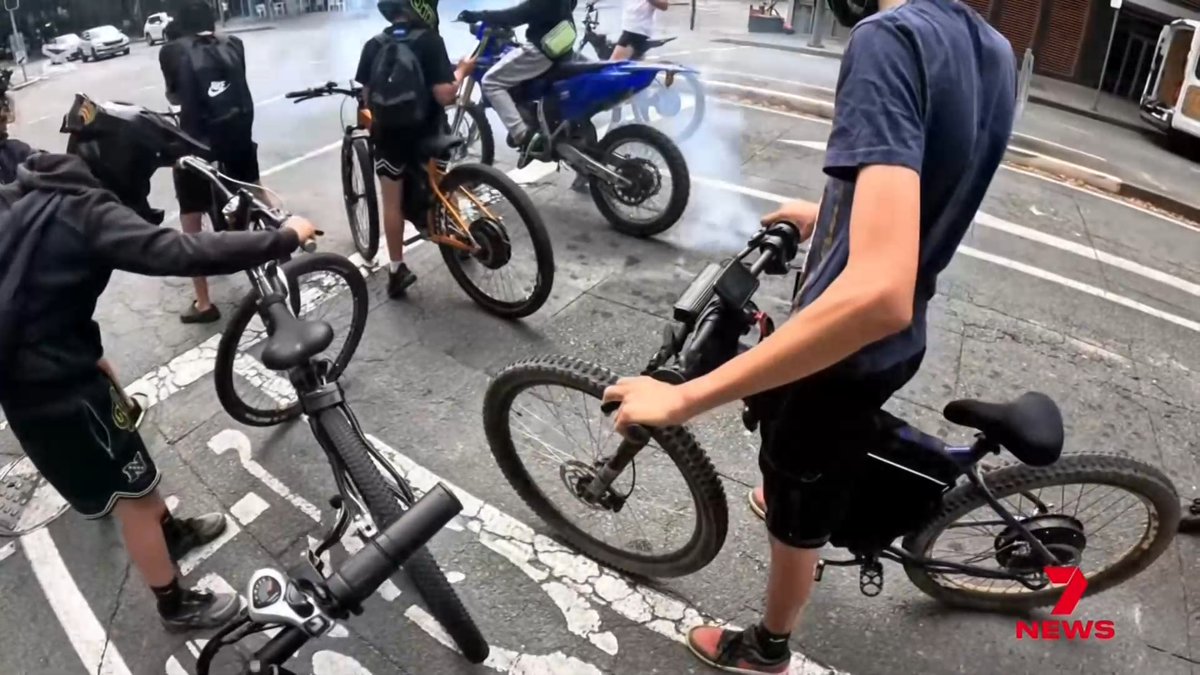 Dozens of bike hoons have taken to the streets in North Lakes, weaving through Sunday traffic. New South Wales police have been granted new powers to seize and destroy modified e-bikes, with calls for Queensland to do the same.