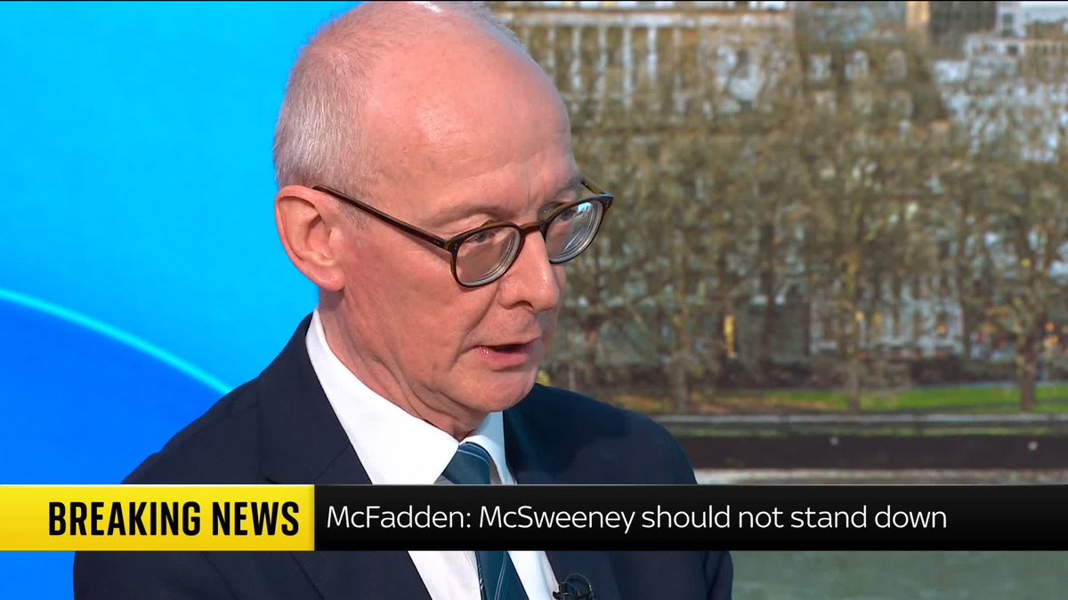 "Prime Ministers have to take responsibility for the decisions that they make", Work and Pensions Secretary Pat McFadden says about Keir Starmer's choice to appoint Peter Mandelson as U.S. ambassador 📺 Sky 501, Virgin 602, Freeview 233 and YouTube