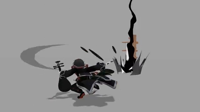 とりあえず仮エフェクトまで！！！ 武侠映画とかでありそうで無なそうな琵琶のアクロバティック攻撃モーション。 普段作らない動きが多かったから新鮮だった。琵琶は意外に重い・・・ #animation #墨惺