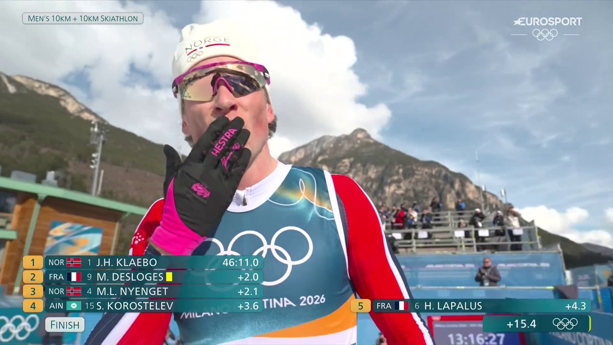 UN ATAQUE DE KILLER. UN ORO PARA SER ETERNO. 🇳🇴 Johannes Høsflot Klæbo se proclama campeón olímpico de Skiatlón y se cuelga su sexta medalla de oro en unos Juegos. #MilanoCortina2026