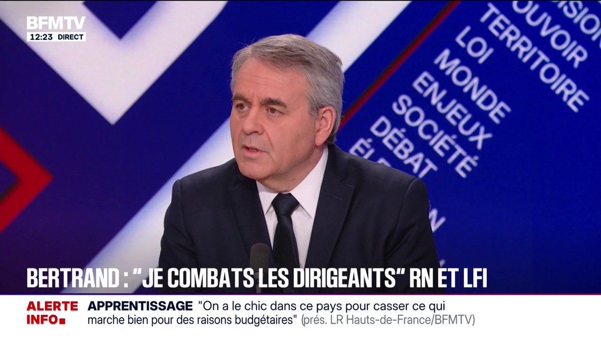Listes d'union proposées par Jordan Bardella contre "l'extrême gauche" aux municipales: "Certainement pas", déclare Xavier Bertrand (LR)