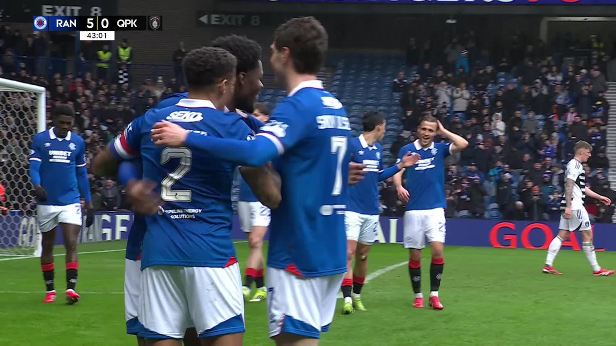 It's five for Rangers Football Club! ๐ต Tochi Chukwuani celebrates as the hosts cap off a dominant opening half at Ibrox ๐ฅ #ScottishCup