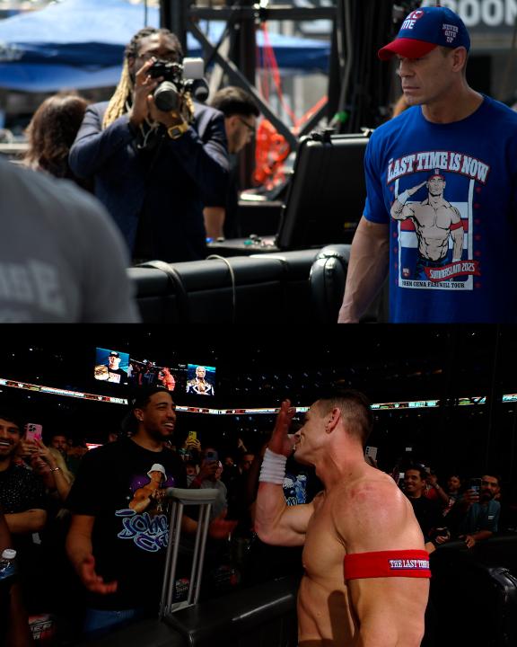 John Cena having a conversation with Tyrese Haliburton ahead of SummerSlam, making sure he can take one of his crutches during the match 😂 📺 WWE: Unreal Season 2