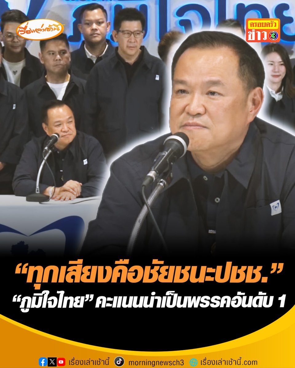 “อนุทิน” ขอบคุณทุกคะแนนเสียงที่มอบให้ “ภูมิใจไทย” คะแนนนำเป็นพรรคอันดับ 1 ลั่น ทุกเสียงคือชัยชนะของประชาชน พร้อมทำงานสุดความสามารถ #เรื่องเล่าเช้านี้ #ครอบครัวข่าว3 #ข่าวการเมือง #เลือกตั้ง69 #พรรคภูมิใจไทย