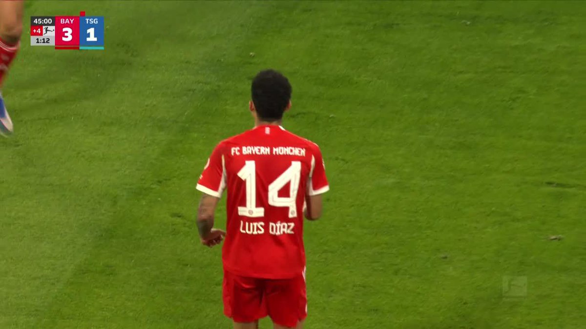🇨🇴 GOOOL de Luis Díaz. El colombiano puso el 3-1 de #BayernMunich ante #Hoffenheim, al 45+2’ 👀 Es el tanto #11 del extremo en lo que va de la temporada de Bundesliga