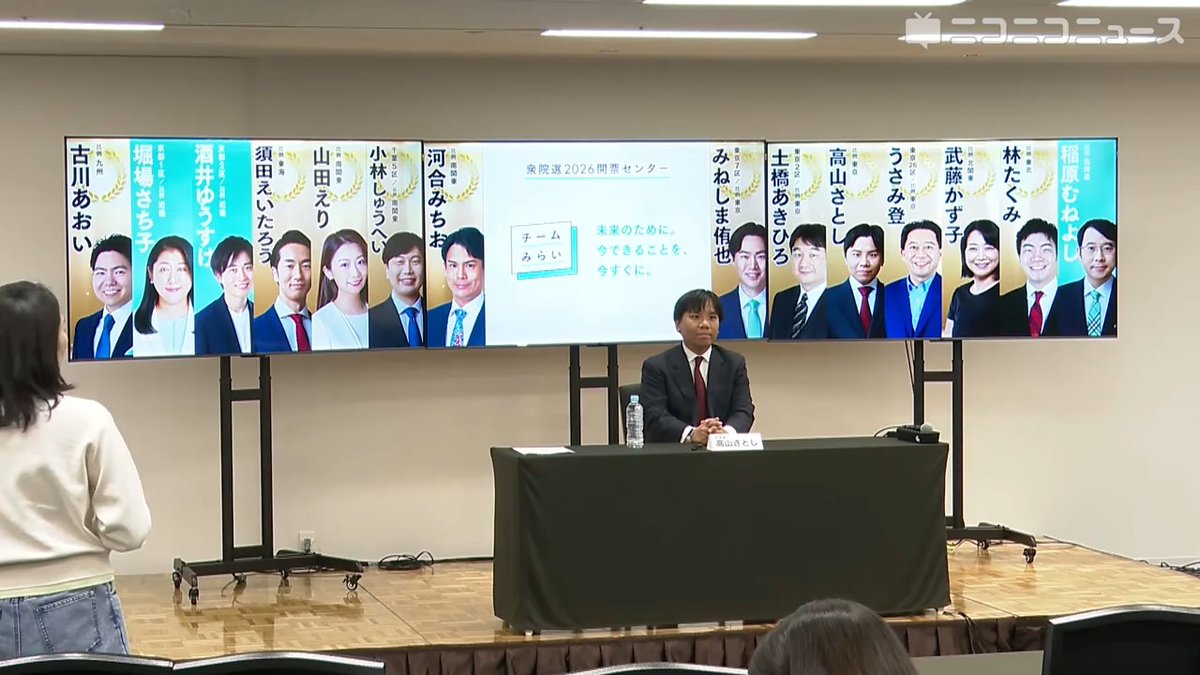 【衆院選2026選挙速報】チームみらい、11議席を獲得 高山さとしさん、古川あおいさん、須田えいたろうさん、山田えりさん、小林しゅうへいさん、河合みちおさん、みねしま侑也さん、土橋あきひろさん、うさみ登さん、武藤かず子さん、林たくみさんが当選確実 #チームみらい #衆議院議員総選挙2026