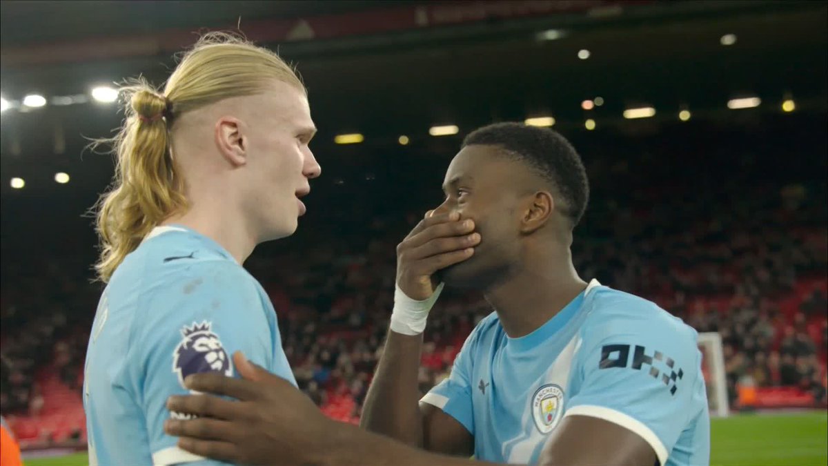 "Why did Cherki not pass to me?!" 😅 Erling Haaland's message to Marc Guehi at full-time!