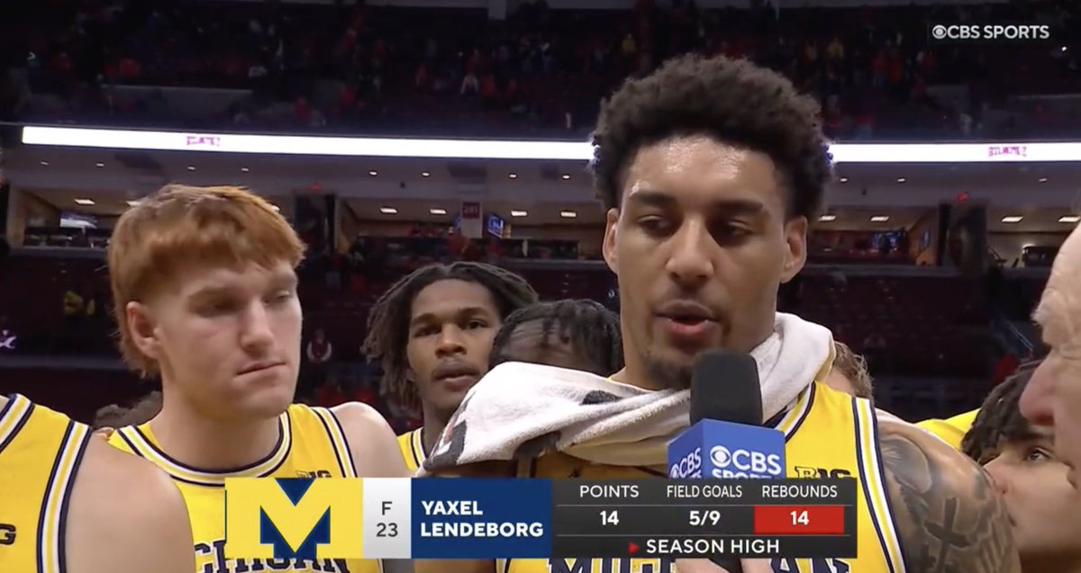 "It's amazing having such veterans as these guys and having a team that cares about wins instead of stats." Michigan Men's Basketball's Yaxel Lendeborg spoke with Bill Raftery after another Michigan win
