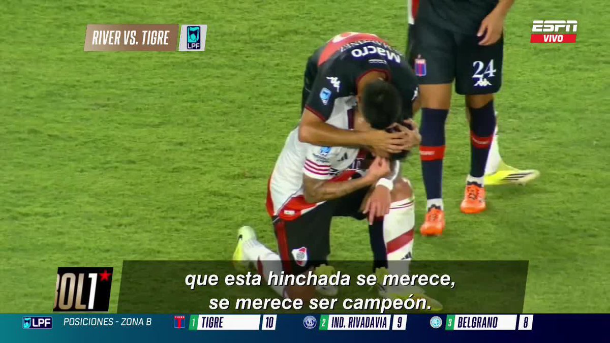 GRAN GESTO DEL PITY: Gonzalo Martínez consoló a los jugadores de River tras la goleada sufrida ante Tigre. 📺 #ESPNFútbol1 | #DisneyPlus Plan Premium