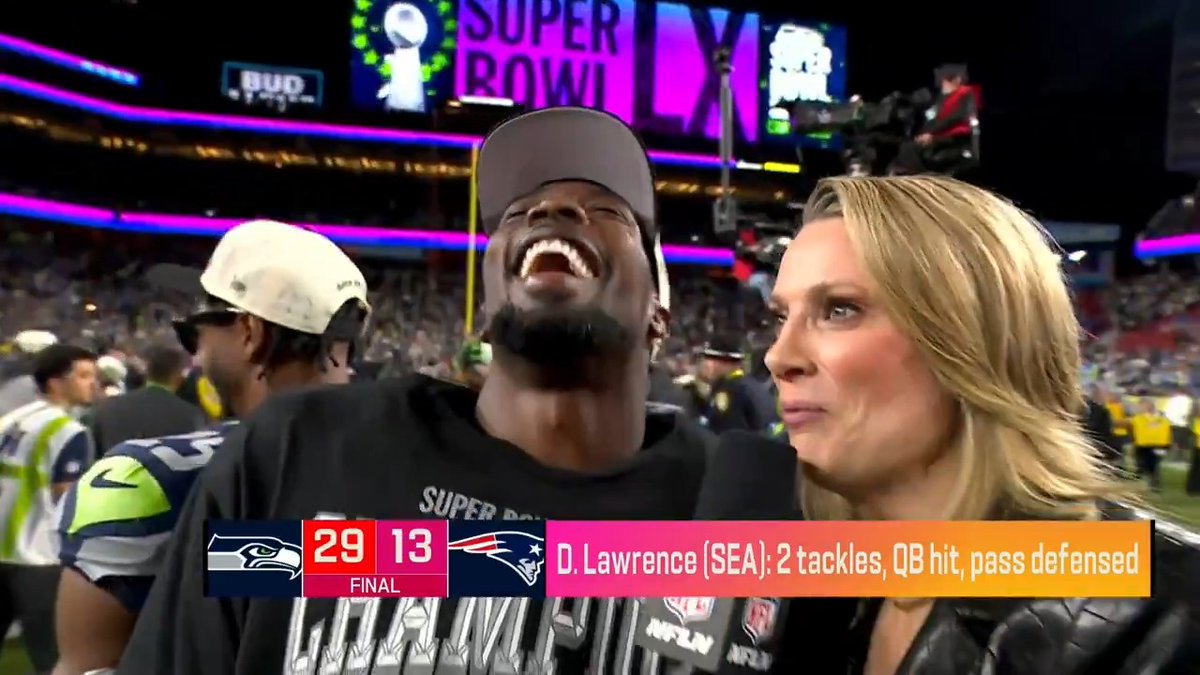 "Where is my wife at, she's not in labor right?" DeMarcus Lawrence taking in the Super Bowl victory while his wife who is 37 weeks pregnant is in attendance 🥹