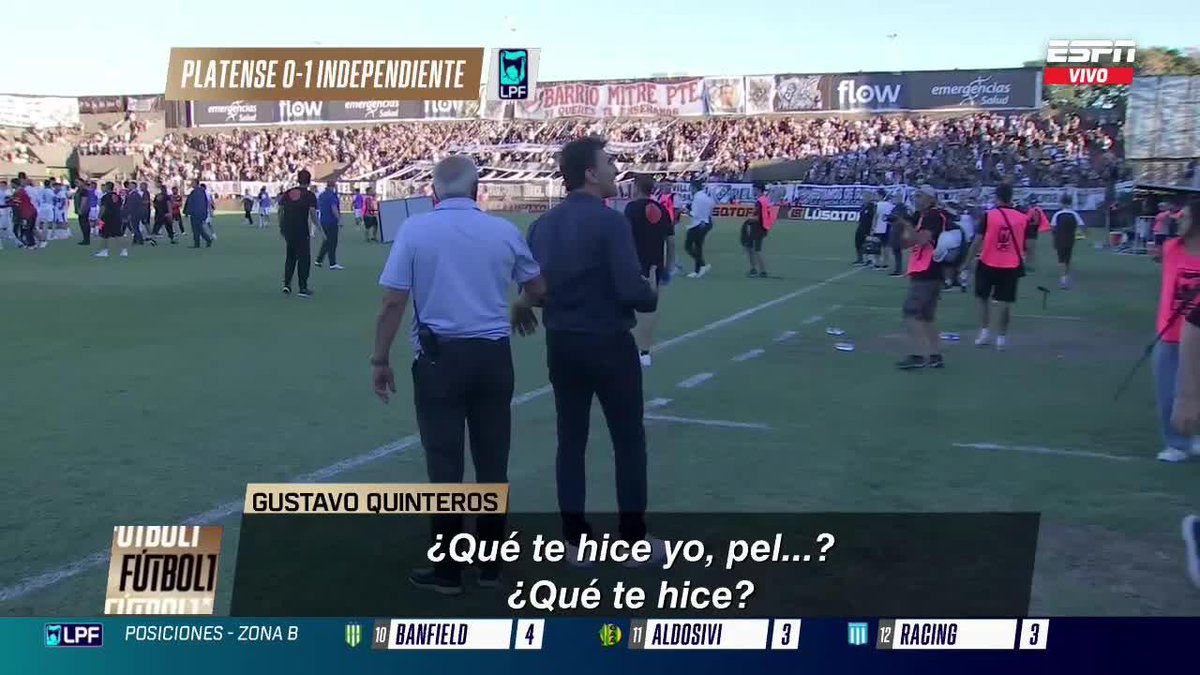 "¿QUÉ TE HICE YO? Picante cruce entre Gustavo Quinteros y un plateista de Platense en el Ciudad de Vicente López. 📺 #ESPNFútbol1 | #DisneyPlus Plan Premium