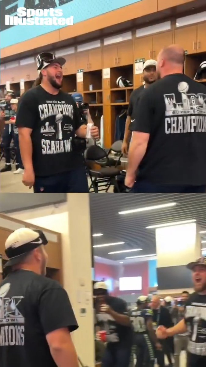 The Seahawks are playing beer can baseball in the locker room after the Super Bowl 😆