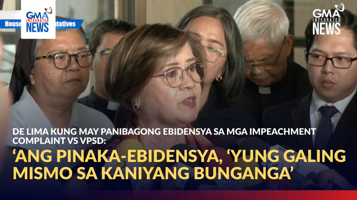 ‘ANG PINAKA-EBIDENSYA, ‘YUNG GALING MISMO SA KANIYANG BUNGANGA’ ‘Yan ang sagot ni Mamamayang Liberal (ML) Party-list Rep. Leila de Lima nang tanungin kung mayroong bagong ebidensya sa mga impeachment complaint laban kay Vice President Sara Duterte. “Kitang-kita natin ‘yung video kung saan ginawa niya ‘yung threat na ‘yun ng plot to assassinate those three officials or those three individuals,” bahagi ng pahayag ni De Lima. Ngayong araw, Feb. 9, na-file nina Rep. de Lima at iba pa ang ikatlong impeachment complaint laban sa bise sa House of Representatives. Basahin: