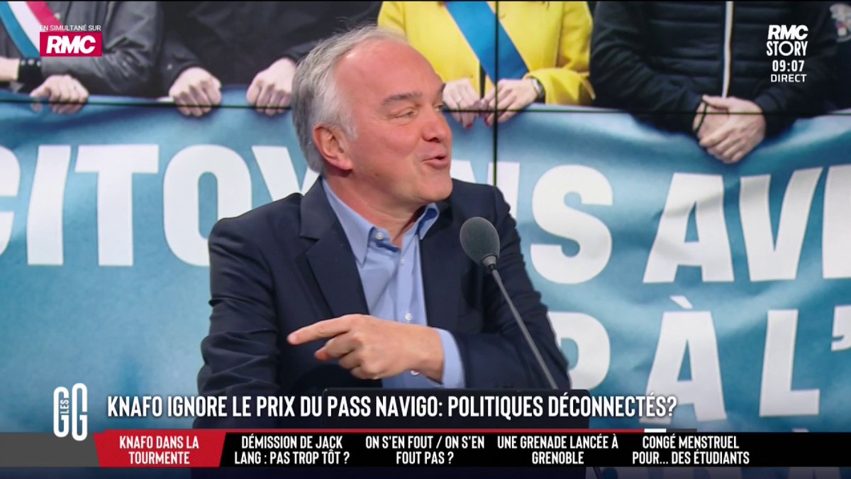 🚨 Sarah Knafo ne connaît pas le prix du passe Navigo. 🗣️ Olivier Truchot : "52 € le passe Navigo, Sarah Knafo nous a fait une Jean-François Copé avec le pain au chocolat à 10 centimes." #GGRMC