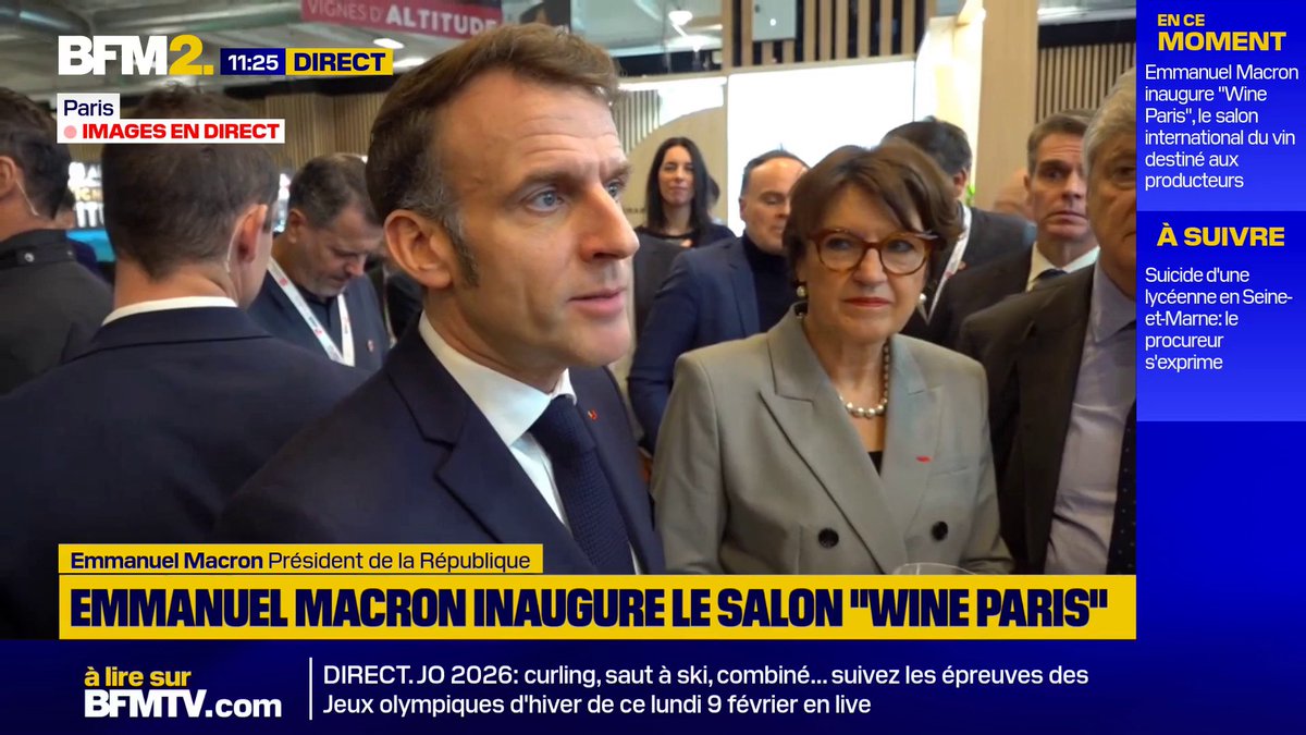 💬 "Il y a de la concurrence, de plus en plus (...) Mais je crois que la France, c'est le pays du vin" En déplacement au salon "Wine Paris", Emmanuel Macron défend la filière viticole française #BFM2