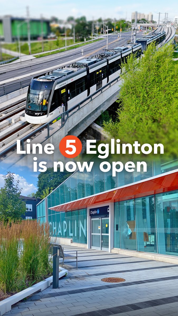 Line 5 Eglinton is now open! Spanning from Mount Dennis Station in the west to Kennedy Station in the east, Line 5 features: - 25 stations and stops, - A 19-kilometre route, and - Connections to UP Express, 68 bus routes, three TTC subway stations and two GO lines. Learn more: