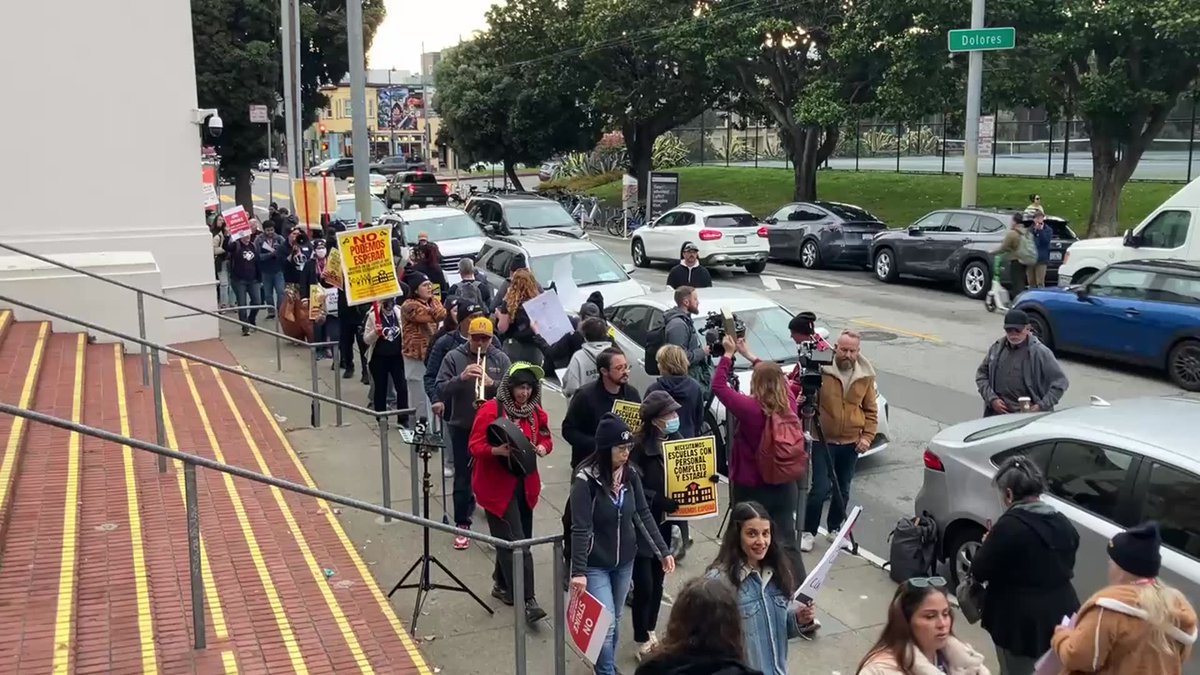 Dozens of teachers and staff march in front of Mission High School to demand wage increases and staffing, access to housing, covered family healthcare and improved resources for students in the first day of a city-wide protest of schools in the San Francisco Unified School District. Read more >>