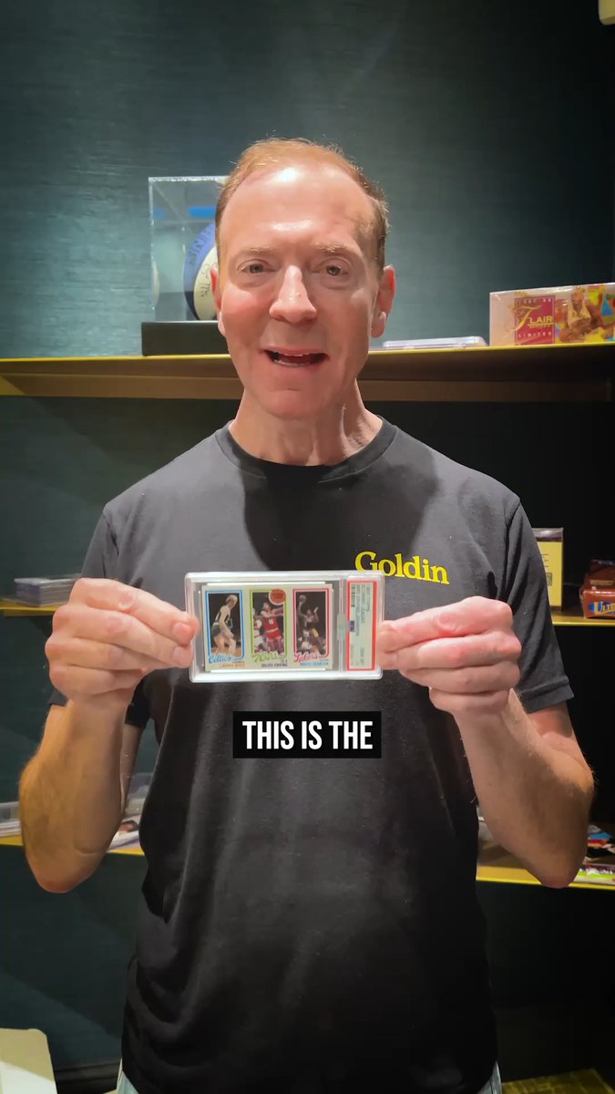 The single greatest trading card of my childhood! This is the Larry Bird/Magic Johnson Rookie Card in a PSA GEM MT 10! This is a truly sensational example of a widely coveted tribute to three Hall of Famers. 🏀🏀🏀 Bid on this iconic collectible in our historic Goldin 100: