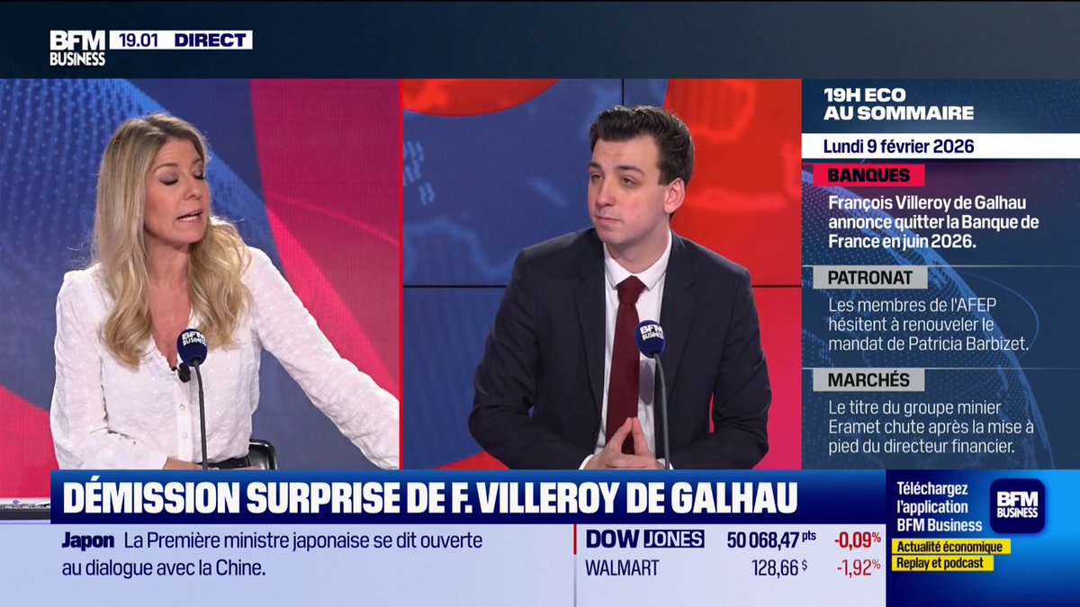 Démission surprise de François Villeroy de Galhau ! "Il souhaite prendre la présidence de la fondation Apprentis d'Auteuil. En interne, on évoque une raison plus politique : couper l'herbe sous le pied du RN pour préserver l'institution" 💬Hugo Babay 🎙️Stéphanie Coleau