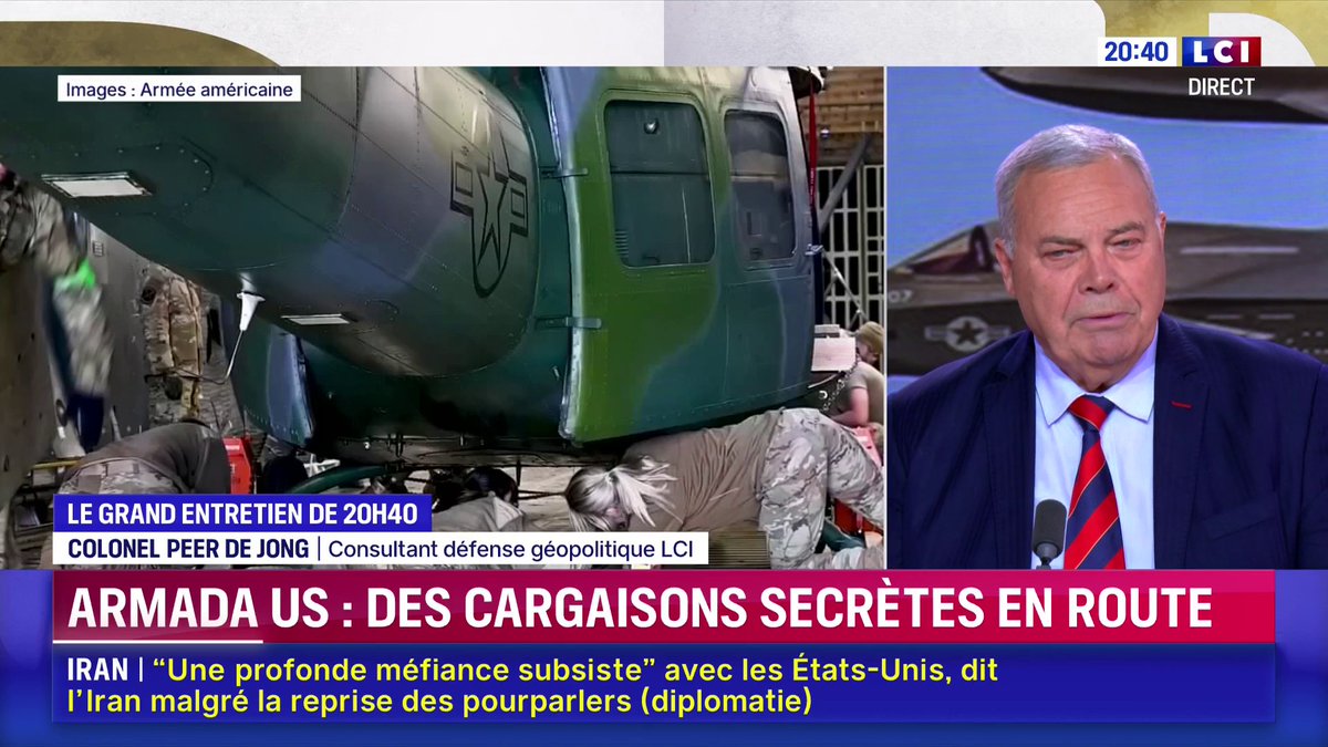 🗣️ "Les Américains sont les rois de la logistique et ils sont en position de force, donc ils ne vont pas s’arrêter. À un moment, ils vont appuyer sur le bouton", confie le colonel Peer de Jong à propos des moyens déployés par l’armée américaine à côté de l'Iran
