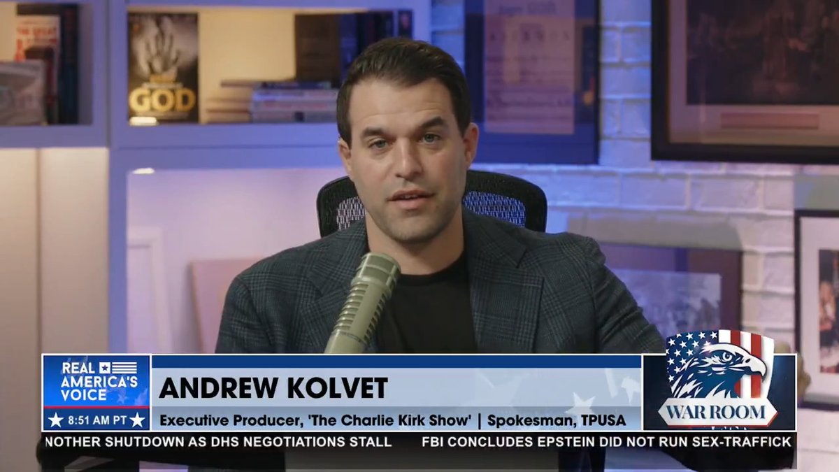 🔥 ANDREW KOLVET: “We’re talking 40-50 MILLION people tuned in to Turning Point USA's All-American Halftime Show … There are media executives all across the country that took note last night, and some of them are pretty nervous this morning.”