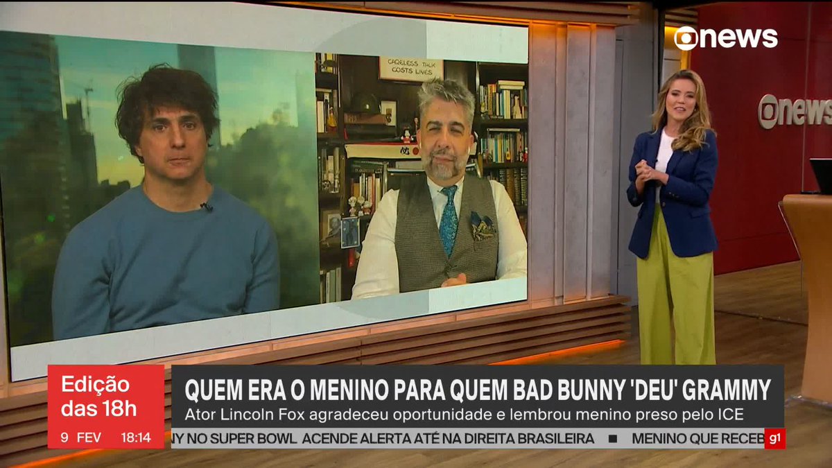 Curiosidades do Super Bowl: por que Bad Bunny usou uma camisa com o número 64 e quem era o menino para quem o cantor deu o Grammy. Assista à #GloboNews: #Edição18