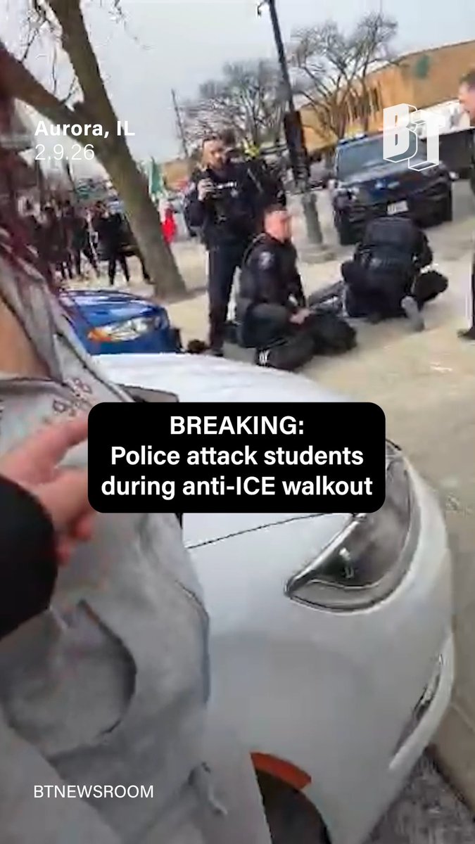 BREAKING: Police tackle and kneel on top of high school students who walked out of class to protest ICE in Aurora, IL. The students join thousands across the country who have taken the streets over the last few weeks to protest Trump’s immigration crackdown.