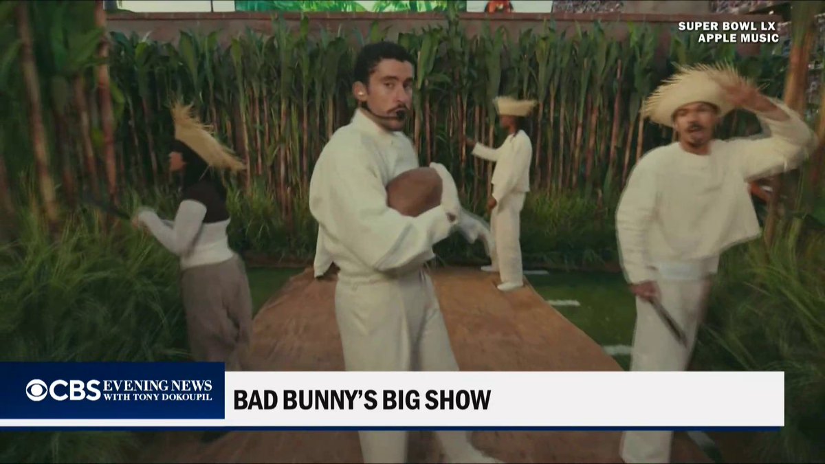Bad Bunny, the 31-year-old Puerto Rican superstar, performed hits from his Grammy-winning album "DeBÍ TiRAR MáS FOToS" during the Super Bowl halftime show, paying tribute to his homeland. Lilia Luciano has the recap.