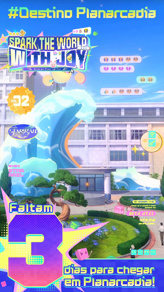 🚂 Evento de Contagem Regressiva para o Lançamento de Mundo Novo ② 💫 Faltam 3 dias para chegar em Planarcadia! Encontre criaturas incríveis! Faça o Mundo Explodir de Alegria! Siga esta conta e comente o que você mais quer fazer em Planarcadia! Vamos sortear 20 pessoas, que receberão um vale-presente no valor de aproximadamente 50 dólares! 🎁 #HonkaiStarRail Um novo mundo se abre em 13 de fevereiro 🔜 Na Terra da Trilha da Euforia: Planarcadia Faça o Mundo Explodir de Alegria! Download: Regras do Evento: Término do Evento: 11/02 às 22:59 (UTC+8) #DestinoPlanarcadia #HSRUmNovoMundoComeça