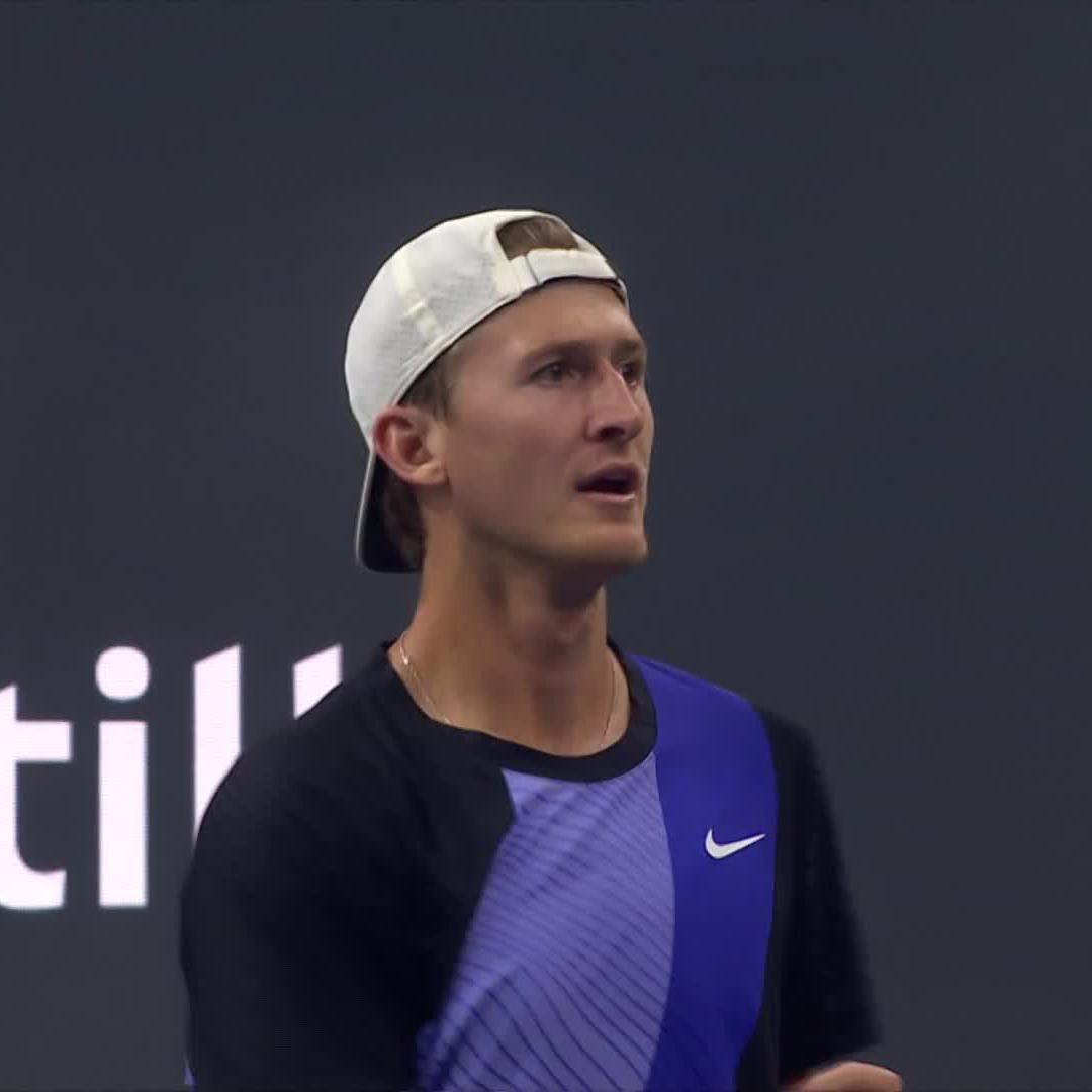 Unforced error after the match 😂 Sebastian Korda defeats Zheng 6-3 6-4 before his scariest moment of the night takes place! #DALOpen
