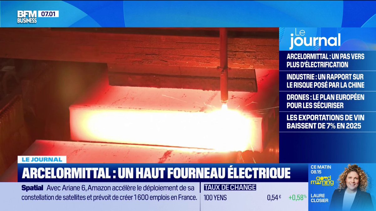 ArcelorMittal va construire un haut fourneau électrique ⚡️ ArcelorMittal va annoncer la construction tant attendue d'un haut fourneau électrique. Annoncé l'an passé puis suspendu à cause de la concurrence chinoise, ArcelorMittal va investir 1,3Md€. 🎙️Matthieu Pechberty