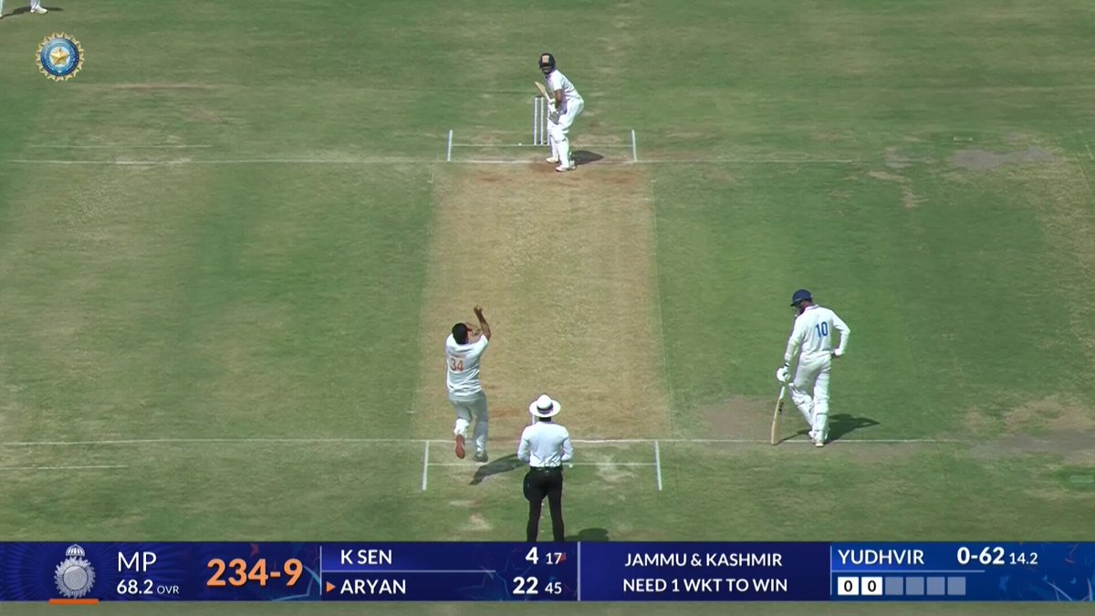 Knocks off the middle stump to send J&amp;K to the Ranji semis. Yudhvir Swing Charak 🫡🔥