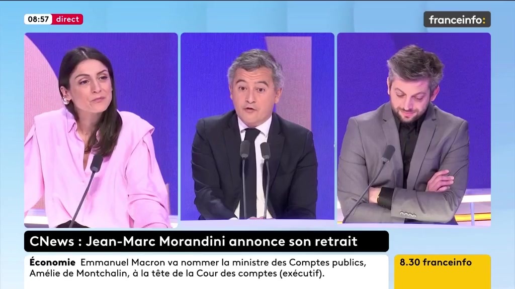 🔴 CNews : Morandini annonce son retrait ➡️ "J'ai trouvé Sonia Mabrouk particulièrement courageuse. Elle a eu raison de le dire en direct à l'antenne, ce qui semblait être un de ces combats. [...] Elle a quitté son travail pour ça, c'est assez courageux", dit Gérald Darmanin
