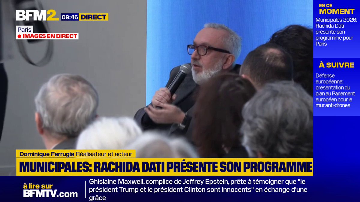 En présentant son programme pour les municipales, Rachida Dati a pu compter sur la présence du réalisateur Dominique Farrugia qui l'alerte sur la question de la place des personnes handicapées à Paris #BFM2