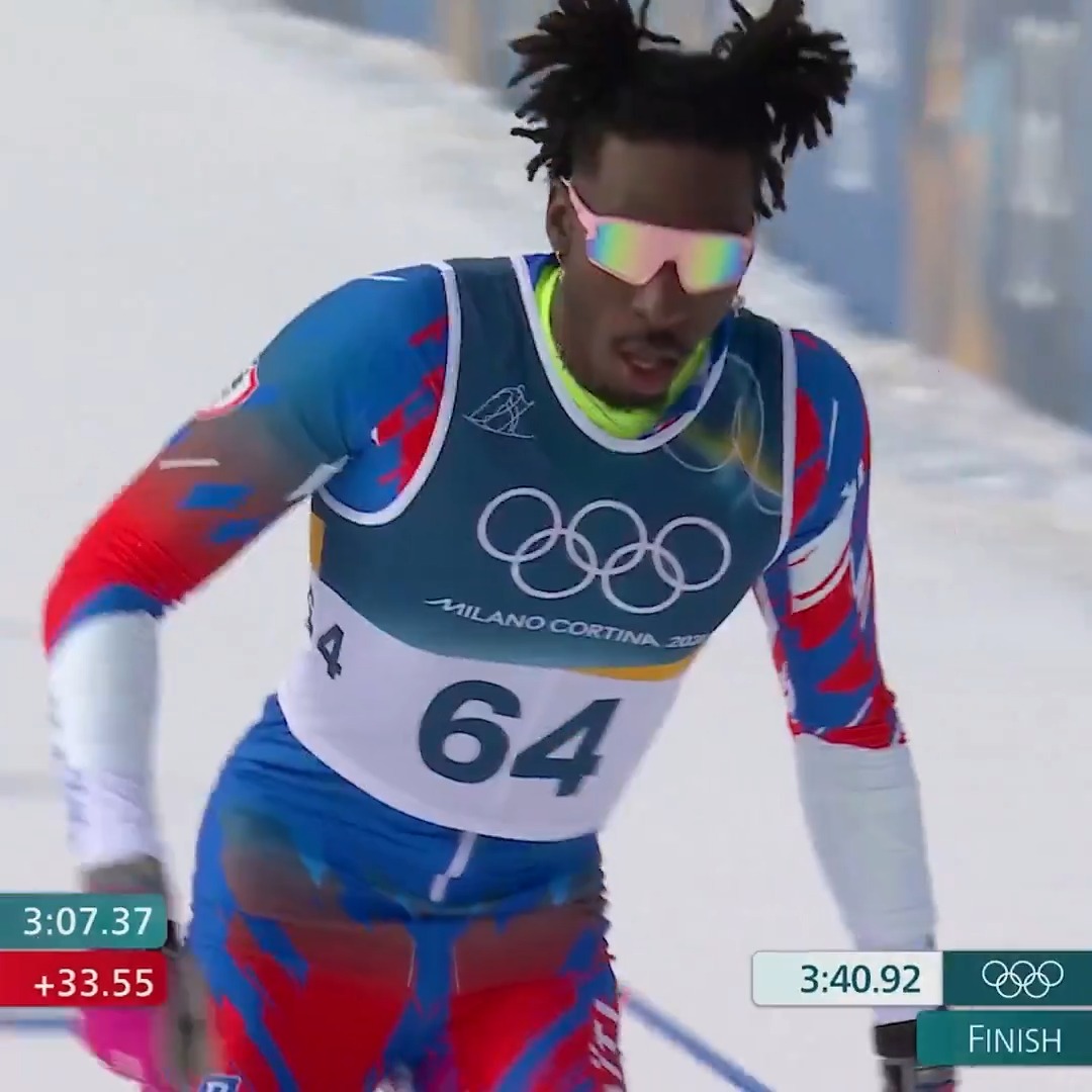 Haiti's Stevenson Savart surges to the finish line in his final event of the #WinterOlympics, representing his country with pride on the biggest stage. 🇭🇹 It's why we love the Games.