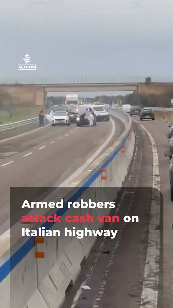 Armed robbers were seen attacking an armoured cash-in-transit van with small explosives on a highway in southern Italy. No injuries were reported.