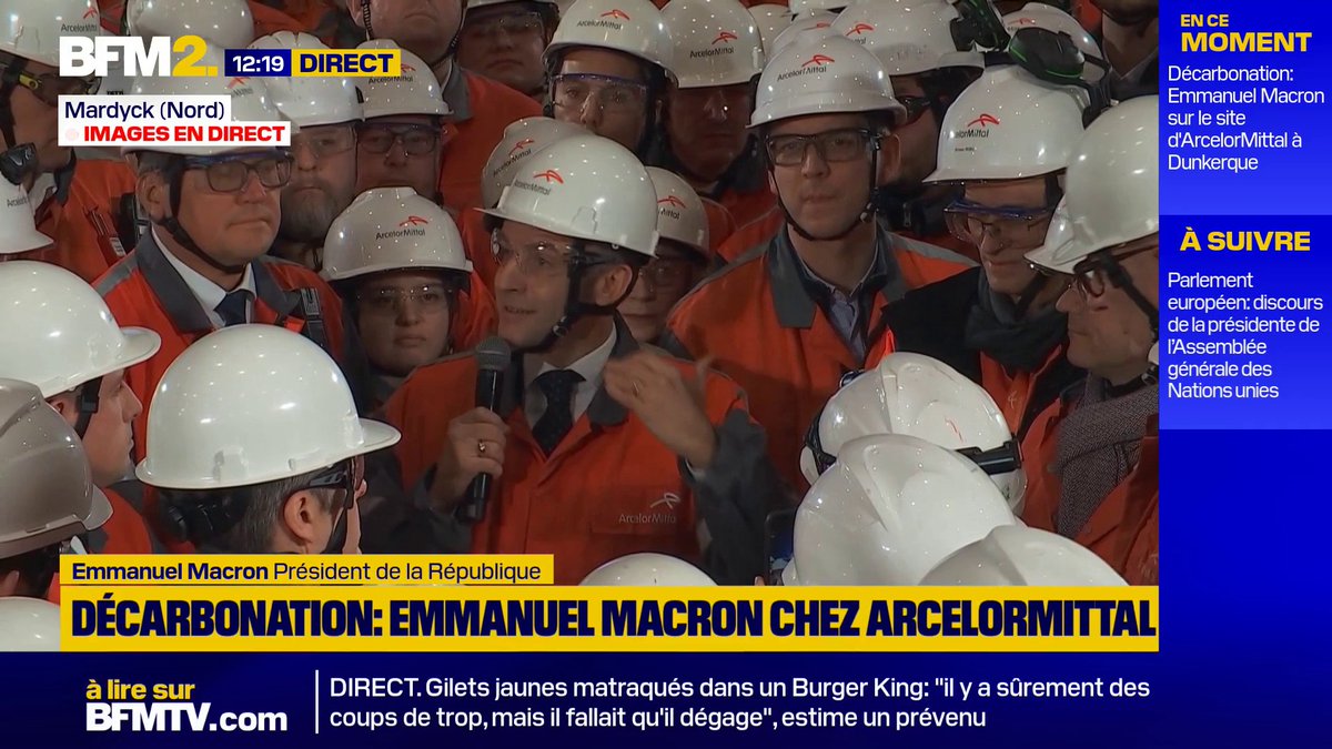 💬"Se protéger face à la concurrence déloyale, c'est ce dont on a besoin. Il faut pas être naïfs" "On a un avenir industriel", assure Emmanuel Macron en visite sur le site ArcelorMittal de Dunkerque #BFM2