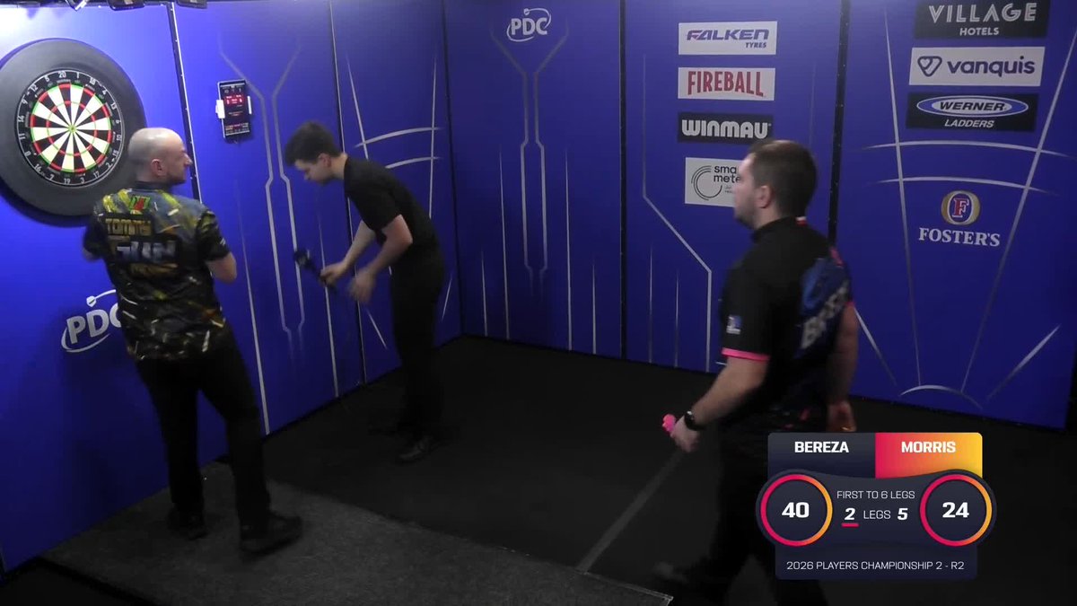 MORRIS KO'S BEREZA! Tommy Morris, after trailing 2-0 early in the contest, rattles off six legs on the spin and beats Filip Bereza 6-2 to advance to round three! 📺 #PC2