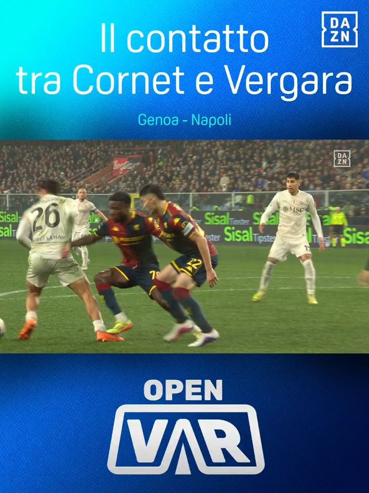 Cornet colpisce il piede di Vergara 🕵️♂️ Rigore per il Napoli! ⚠️ L'episodio di #GenoaNapoli visto al microscopio 🔬 L'audio del VAR e la spiegazione dell'episodio ad #OpenVAR, ora su #DAZN 📲