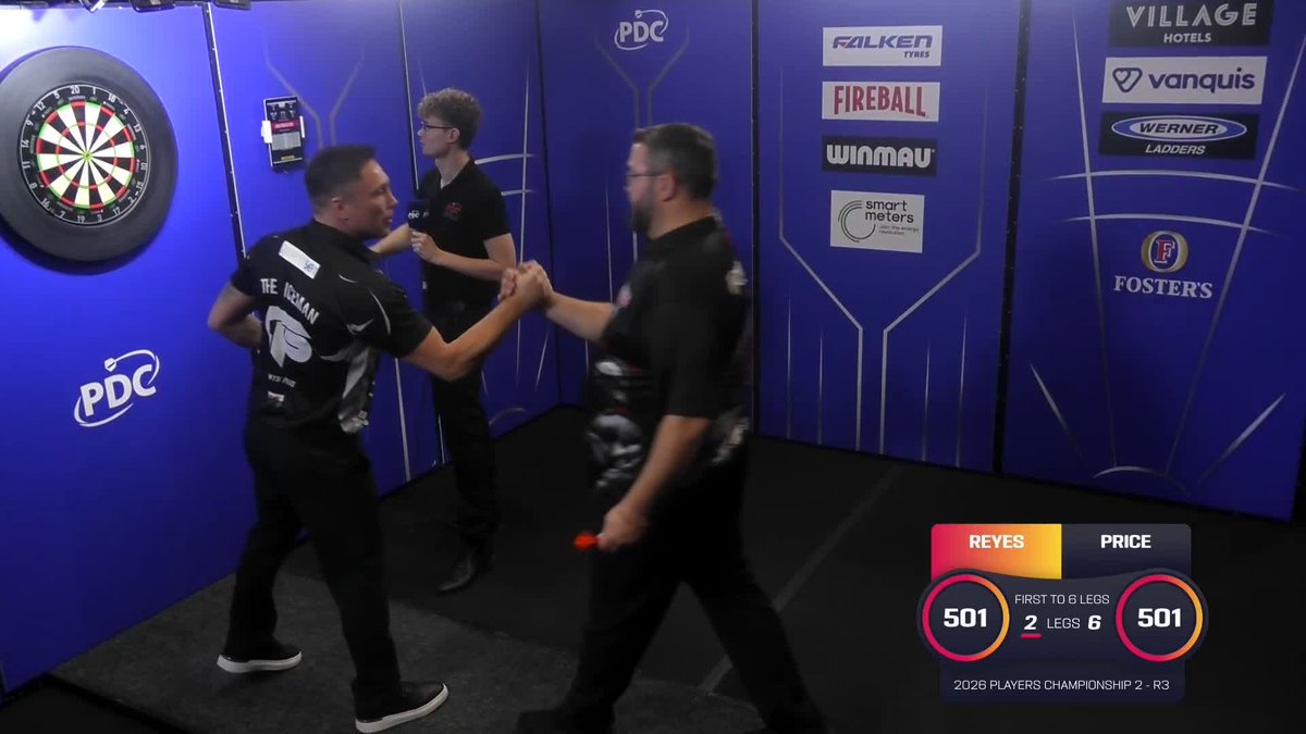 PRICE KO'S REYES! Gerwyn Price is through to round four, as the Welshman beats Cristo Reyes 6-2, with both players averaging upwards of 101! 📺 #PC2