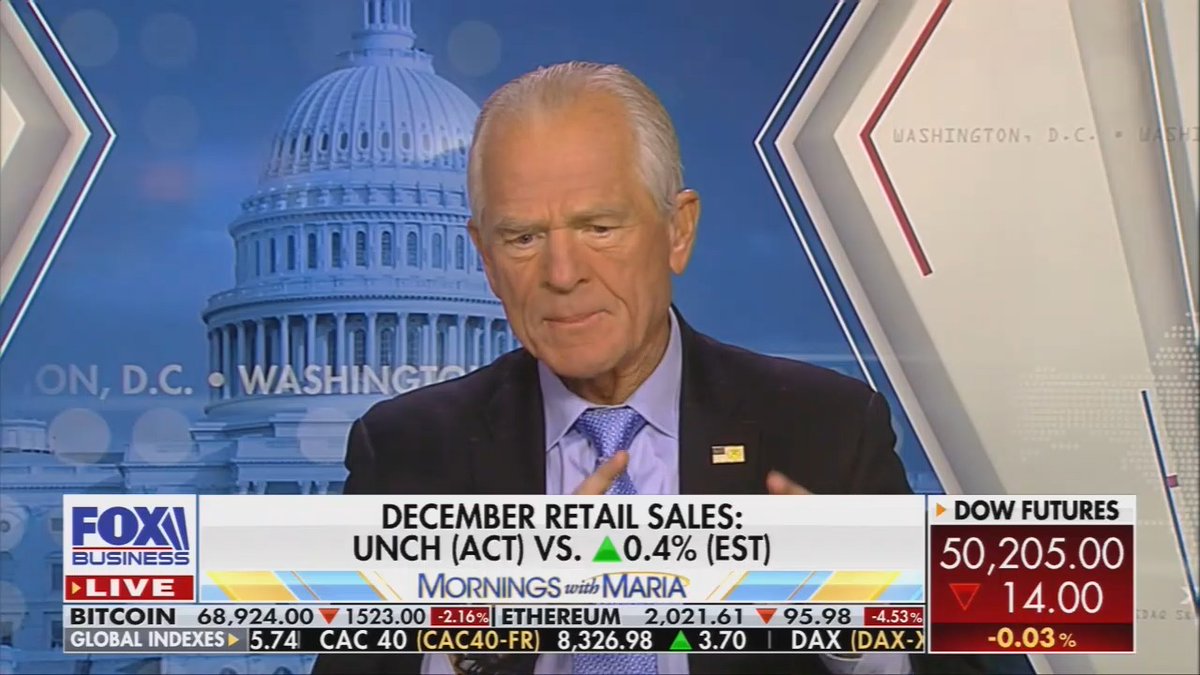 Navarro: The jobs report is going to come out tomorrow. We have to revise our expectations down significantly for what a monthly job number should look like. Fox: It sounds like you're expecting a weak number. Navarro: No, not expecting a weak number. I'm just saying that going forward, when we see a number under 100,000, we don't wring our hands.