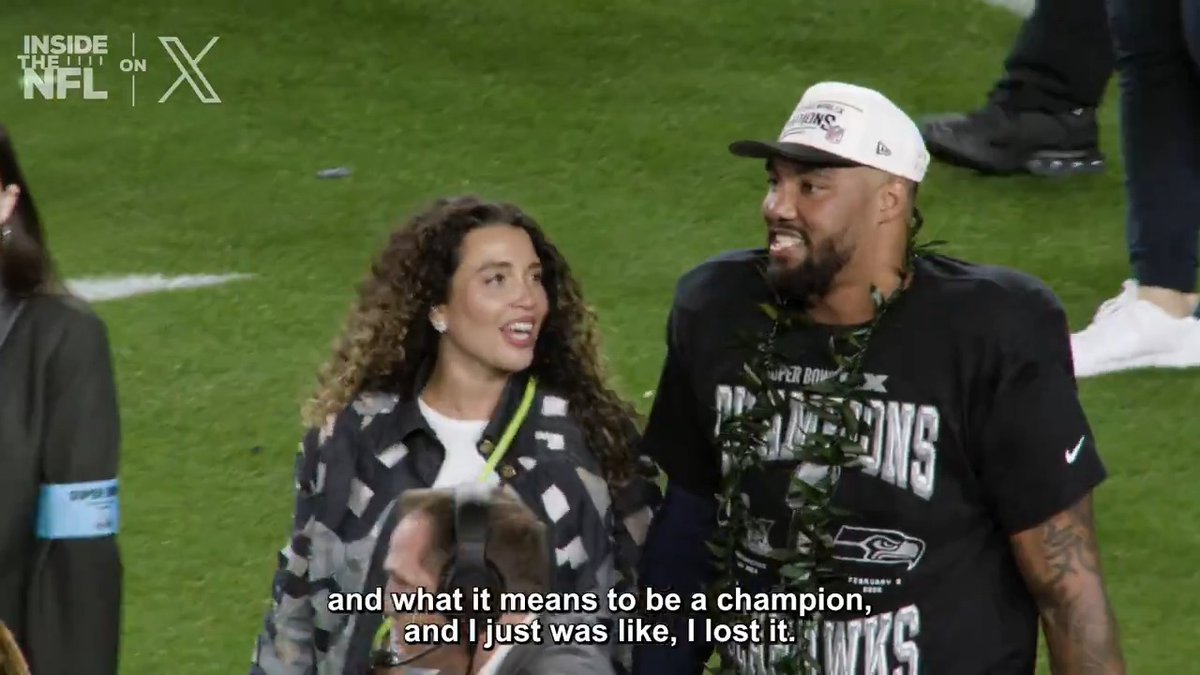 "It's been written, this was always the plan." Leonard Williams wife Hailey Louise Williams couldn't help but get emotional seeing her husband become a champion. 🏆 Inside the NFL Super Bowl LX Mic'd Up on X