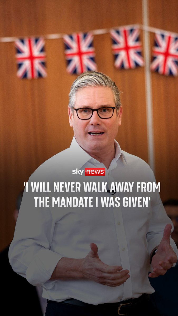 "I will never walk away from the mandate I was given", says Sir Keir Starmer. The prime minister spoke at a community centre in Hertfordshire in his first remarks on camera since Scottish Labour leader Anas Sarwar called for him to resign. 👉 📺 Sky 501