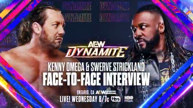 #AEWDynamite LIVE, 8/7c on TBS + HBO Max Tomorrow, 2/11! Kenny Omega + @SwerveConfident Face-To-Face Interview Was Swerve really trying to help Omega in his qualifier match last week on Dynamite? Will we get an answer when Omega + Swerve are face-to-face, TOMORROW?