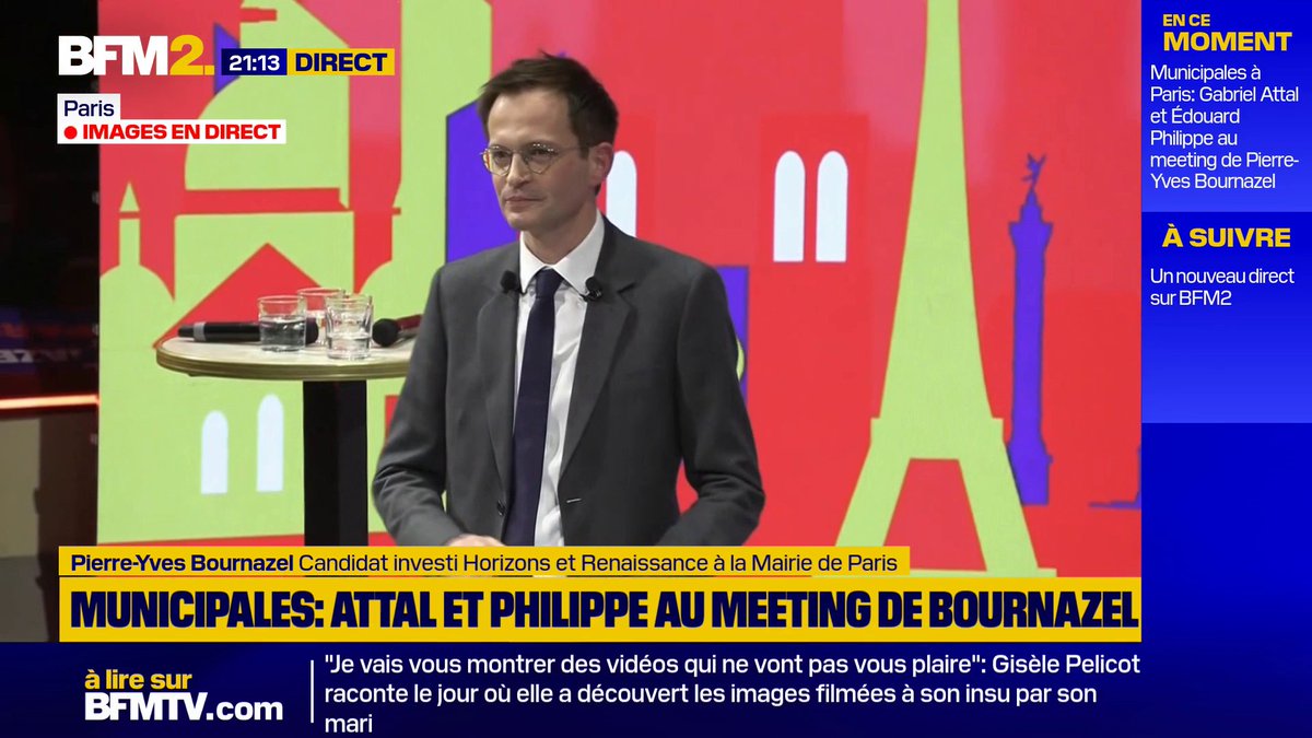 Pierre-Yves Bournazel, candidat investi Horizons et Renaissance à la Mairie de Paris, en meeting au Cirque d'Hiver, raille son opposante Sarah Knafo qui s'est trompée sur le prix du passe Navigo lors de son interview sur le plateau de BFMTV #BFM2